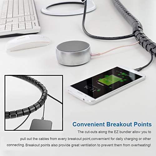10FT Cable Management Sleeve EZ Cord Bundler 1" Diameter w/Zip Clip Zipper Wire Wrap Cord Organizer Cable Tube Hider Flexible & Expandable Home & Office Wire Concealer for PC TV Computer Cinema