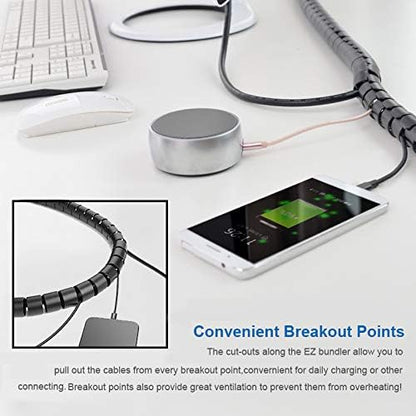 10FT Cable Management Sleeve EZ Cord Bundler 1" Diameter w/Zip Clip Zipper Wire Wrap Cord Organizer Cable Tube Hider Flexible & Expandable Home & Office Wire Concealer for PC TV Computer Cinema