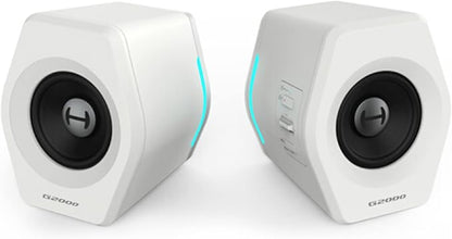 G2000 32W PC Computer Speakers for Gaming Desktop PC Laptop Mac Computer Woofer Speakers Bluetooth USB 3.5mm AUX Inputs RGB Lights Multimedia Speakers White
