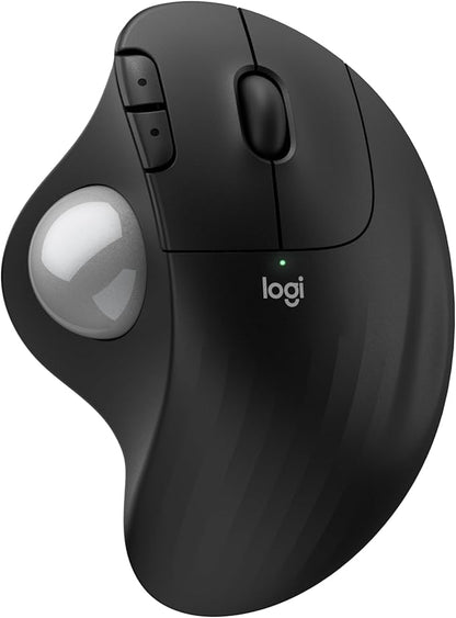 Logitech Ergo M575S Wireless Trackball Mouse, Wireless Ergonomic Mouse with Bluetooth and Encrypted Dongle, Comfortable Thumb Control, Precise and Smooth Tracking, for PC/Mac - Black Silver Ball