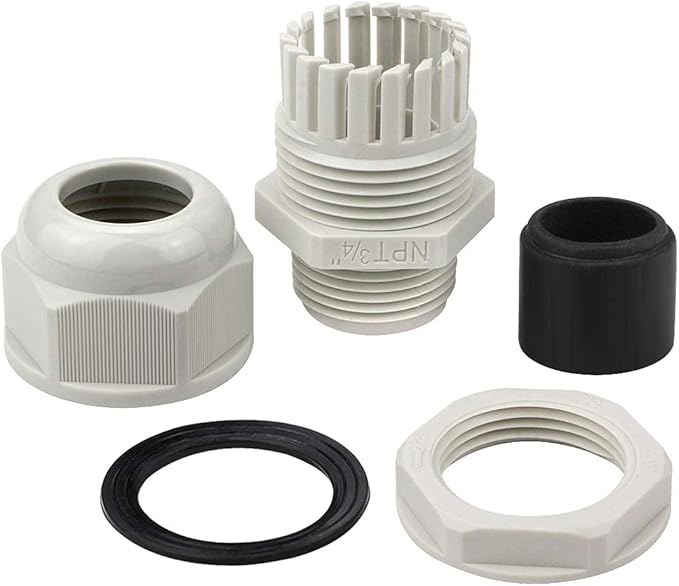 XHF 5 Pcs 1" IP68 Strain Relief Nylon Cord Grip Waterproof NPT Cable Glands Adjustable UL Listed and RoHS Compliant (Grey)