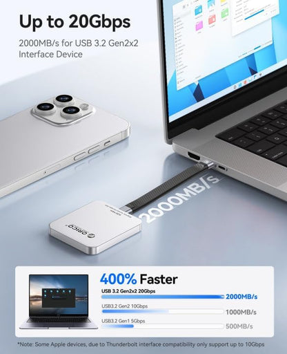 ORICO 1TB Magnetic External SSD, Aluminum Alloy, Up to 2000MB/s, 4K 120Hz ProRes HDR Record and Store, External Solid State Drive, Compatible with iPhone 16 Pro Max, Tablet, Computer - K20MINI