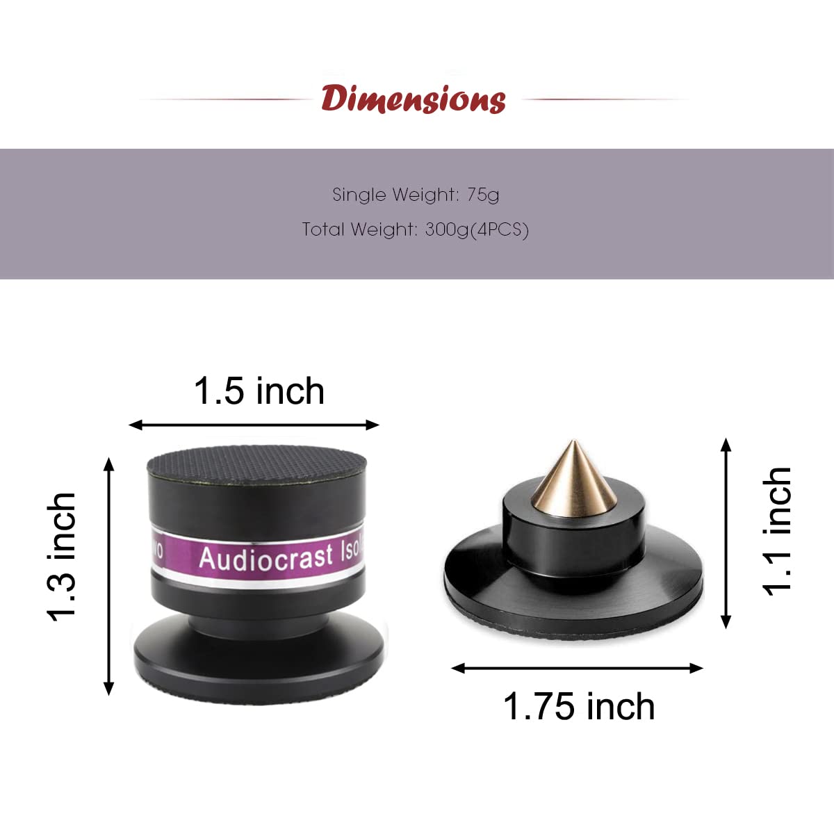 HiFi Speaker Spikes IF03B by Audiocrast, Speaker Vibration Dampener Stand Feet Pads Shock Absorber Isolation Pucks, Speaker Resonance Reducer with Non-Slip Mat for Turntable Amp CD DAC Recorder