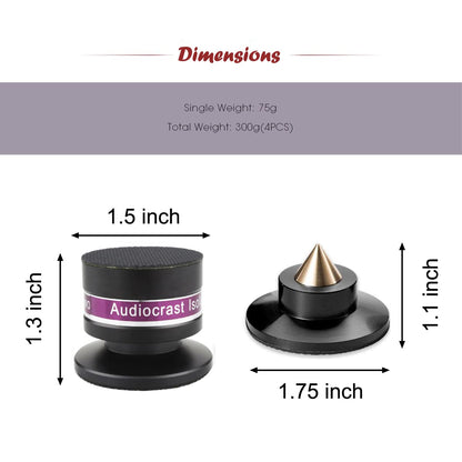 HiFi Speaker Spikes IF03B by Audiocrast, Speaker Vibration Dampener Stand Feet Pads Shock Absorber Isolation Pucks, Speaker Resonance Reducer with Non-Slip Mat for Turntable Amp CD DAC Recorder