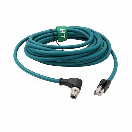 HangTon Right Angle M12 Ethernet 8 Pin X-Code RJ45 Cable for Datalogic Matrix 220 320 Reader IV3 Cognex IS8000 DM470 Vision Camera Sensor Reader 5M