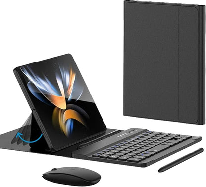 for Samsung Galaxy Z Fold 7 6 5 Keyboard and Mouse, Portable Mini 7.9 inch Bluetooth Keyboard with Leather Stand Case and Pen, 4 in 1 Travel Set for Z Fold7 6 Accessories,Black
