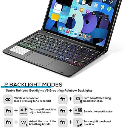 Rotatable Keyboard Case for iPad Air 11 Inch (M3/M2)/ Air5/Air4/iPad Pro11 2022/2021/2020, Backlits Bluetooth Touchpad Keyboard Smart Cover with Pencil Holder, Silver