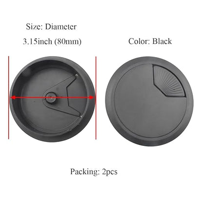 HAHIYO 2Pcs 3.15Inch/80mm Black ABS Plastic Sector-Shaped Desk Grommet Wire Grommet Cable Management Cord Hole Cover Desk Wire Hole Insert Wire Organizer for Computer Office Home Equipment System