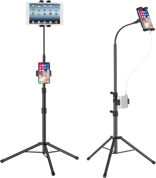 LIUGAST Tripod Stand for Ipad,Gooseneck 65-inch Floor Stand for Tablet,Floor Stand for iPad Tripod with 360° Rotating Mount for Mini, Air, Pro and All 4.7-11.9 Inch Tablet and Phone