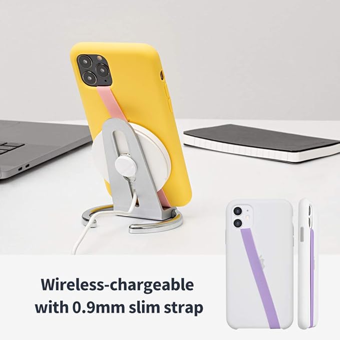 Sinjimoru Stretchable Silicone Phone Strap, Flexible and Elastic Grip Holder for iPhone & Android, Secure Phone Loops Finger Grip with Wireless Charging Support Sinji Loop Grey
