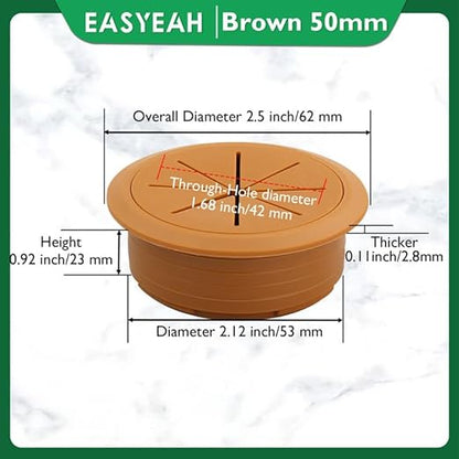 2 Pcs Desk Grommet 2-1/16" / 53 mm, Desk Hole Cover for Cables Brown, Cable Grommet ABS Plastic, Desk Hole Grommet for Home & Office Pc, Detachable Cable Cord Organizer