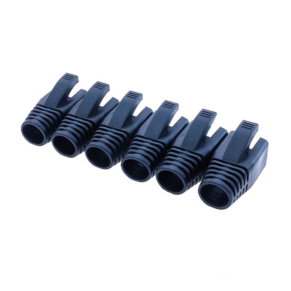 JODROAD 100Pack RJ45 Boot Cover, Cat5 Cat6 Cat6A Ethernet Network Cable Strain Relief Boot, Fits Overall Jacket Diameter 5.5-6.5MM Ethernet Cable (Hole Diameter: 6.5mm, Black)