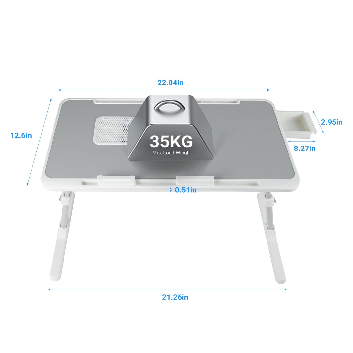 iXTRA Adjustable Laptop Lap Desk with Cooling Fan USB Light for Adults 56x32cm,Grey
