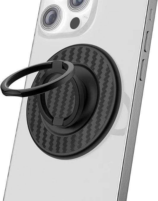 MonIdea Magnetic Phone Grip Compatible with MagSafe, Magnetic Phone Ring Holder Finger Kickstand Wireless Charging Compatible, Double Cell Phone Rings Gripper Stand for MagSafe iPhone - Black Weave