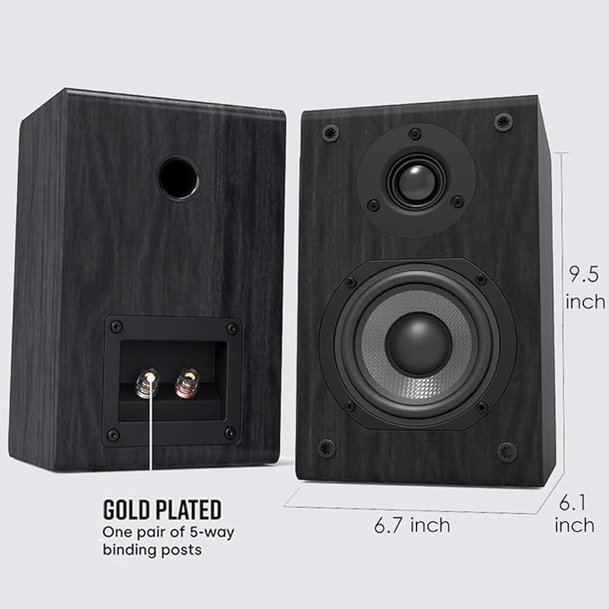 LONPOO Passive Bookshelf Speakers, 75W x 2 Classic Wooden Near Field Monitors with 4-Inch Carbon Fiber Woofer &1-Inch Silk Domed Tweeter 2-Way Loudspeakers,Amplifier Required (Not Inlcuded)