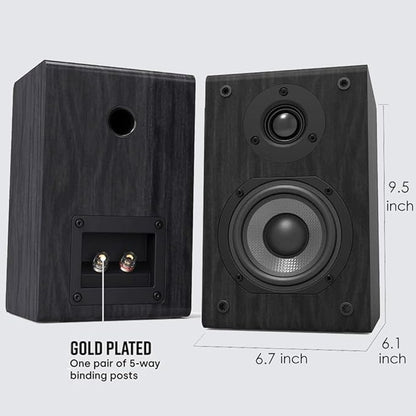 LONPOO Passive Bookshelf Speakers, 75W x 2 Classic Wooden Near Field Monitors with 4-Inch Carbon Fiber Woofer &1-Inch Silk Domed Tweeter 2-Way Loudspeakers,Amplifier Required (Not Inlcuded)