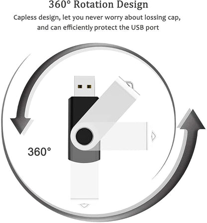 3 Pack 128GB USB Flash Drive with Type C Adapter and Storage Box USB 2.0 High Speed Metal Pen Drive 360° Rotatable Storage Memory Stick for Phone/Pad/PC/Laptop/Android - Black(3-Pack 128GB)