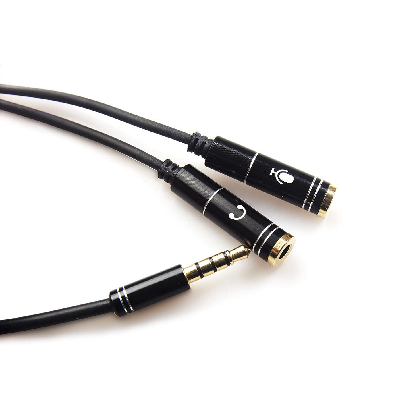 REXUS Black 2-Pack 3.5mm Y Splitter Stereo Audio Cable 4-Pole Male to 2 Female for Headphone, Headset Splitter Adapter Extension Aux Cable, Compatible MobilePhone and New Laptop(M22F35Hx2)