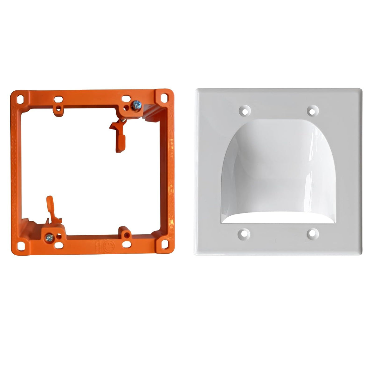 1 Pack Wall Plate Cable Pass Through with Bracket - In Wall Cable Management Kit - Recessed Cable Wall Plate Pair with Single Gang Low Voltage Mounting Bracket - Decorator Cover for Low Voltage Cables