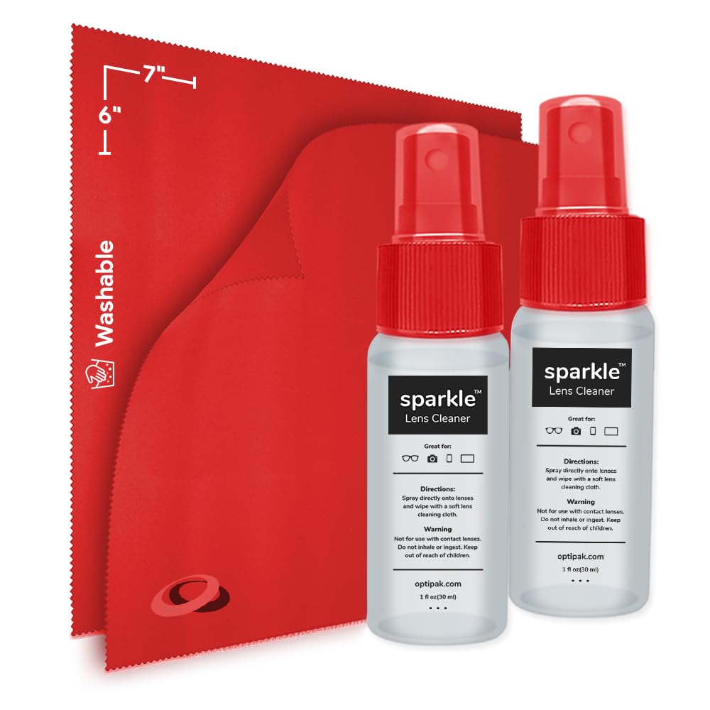 OPTIPAK Sparkle Anti-Reflective Lens Cleaner Spray kit | (2) 1oz Glasses Cleaner Spray + (2) Microfiber Cloth for Eyeglasses, Sunglasses, Lenses, Screens and Camera Cleaning Kit (4 Piece Set)