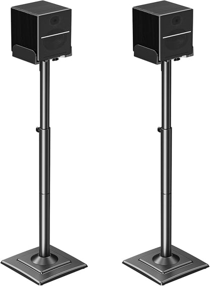 MOUNTUP Universal Speakers Stands Pair 34" to 43.3" Height Adjustable Holds Bookshelf Speakers Satellite Speakers Up to 11LBS Cable Concealing 1 Pair Spring-Loaded Plate Extends to 10" MU9138 Black
