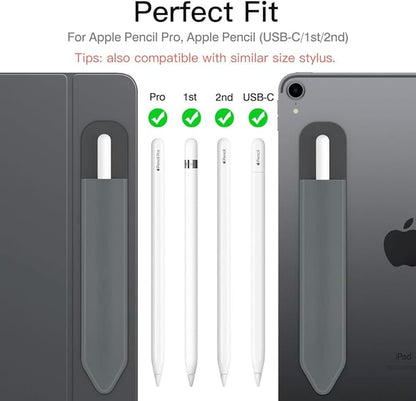MoKo Pencil Holder Sticker for Apple Pencil Pro, Apple Pencil (USB-C), Apple Pencil 1st/2nd Generation, Elastic Pencil Case, Adhesive Pouch Attached to Pencil Case, Dark Grey