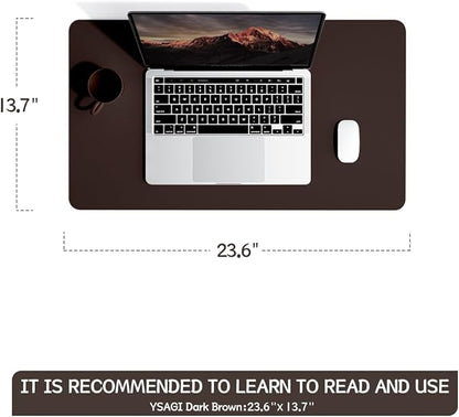 YSAGi Non-Slip Leather Desk Pad, Waterproof Laptop Computer Desk Keyboard Mat, Table Protector Blotter Mat, Large Mouse Pad for Office/Work/Home/Decor(Dark Brown, 23.6" x 13.7")