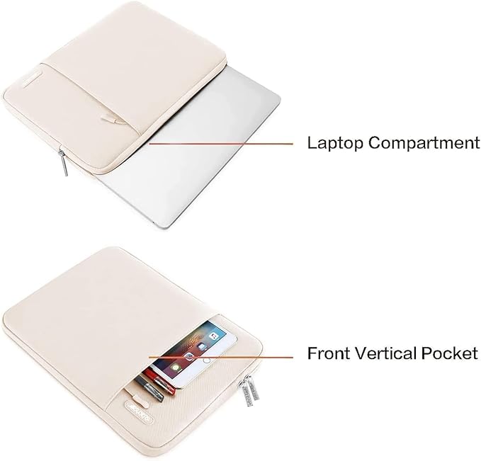 MOSISO Laptop Case 13.3 inch, 13-13.3 inch Laptop Sleeve Compatible with MacBook Air/Pro 13 / Pro 14, HP Dell ASUS Lenovo Notebook, Polyester Vertical Computer Sleeve Bag with Pocket, Sand