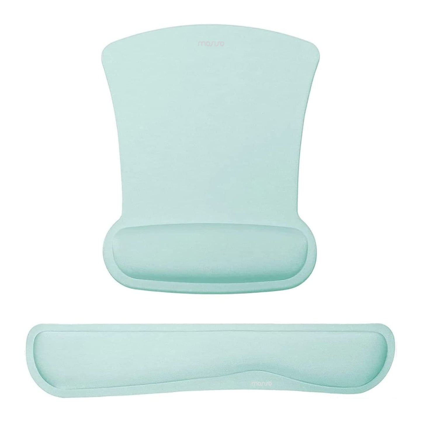 MOSISO Wrist Rest Support for Mouse Pad & Keyboard Set, Ergonomic Mousepad Non-Slip Base Home/Office Pain Relief & Easy Typing Cushion with Neoprene Cloth & Raised Memory Foam, Mint Green