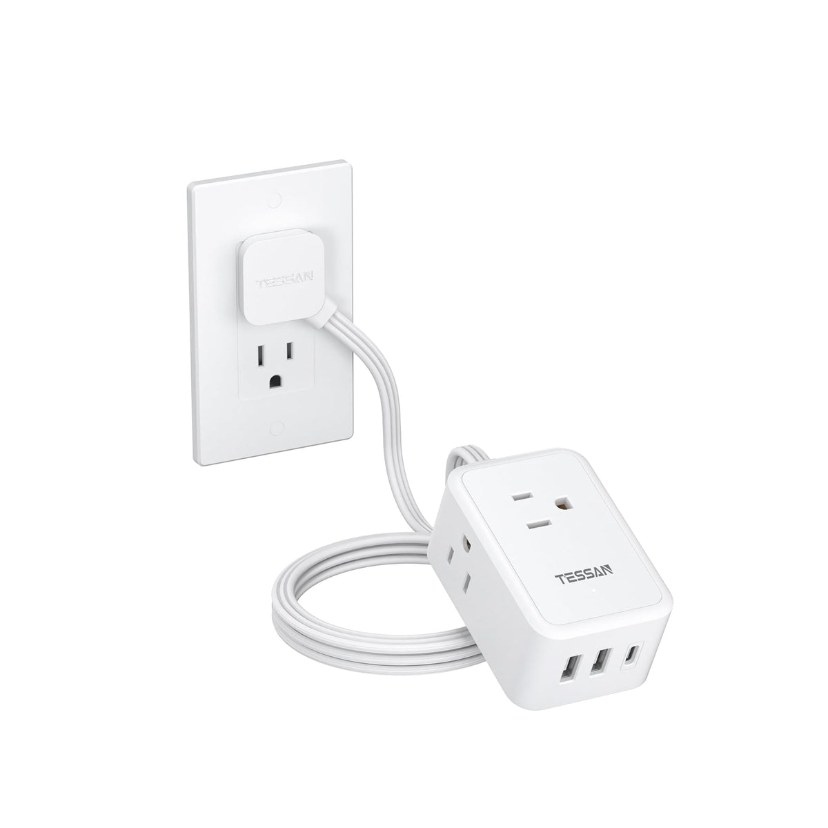 TESSAN Small Flat Plug Power Strip, Ultra Thin Extension Cord 5 ft, Black