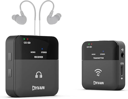 2.4GHz Wireless in Ear Monitor System, 24Bit/48K Mono Stereo Wireless IEM System with Transmitter Beltpack Receiver Auto Pairing, OTG USB Input, for Studio Band Live Performance