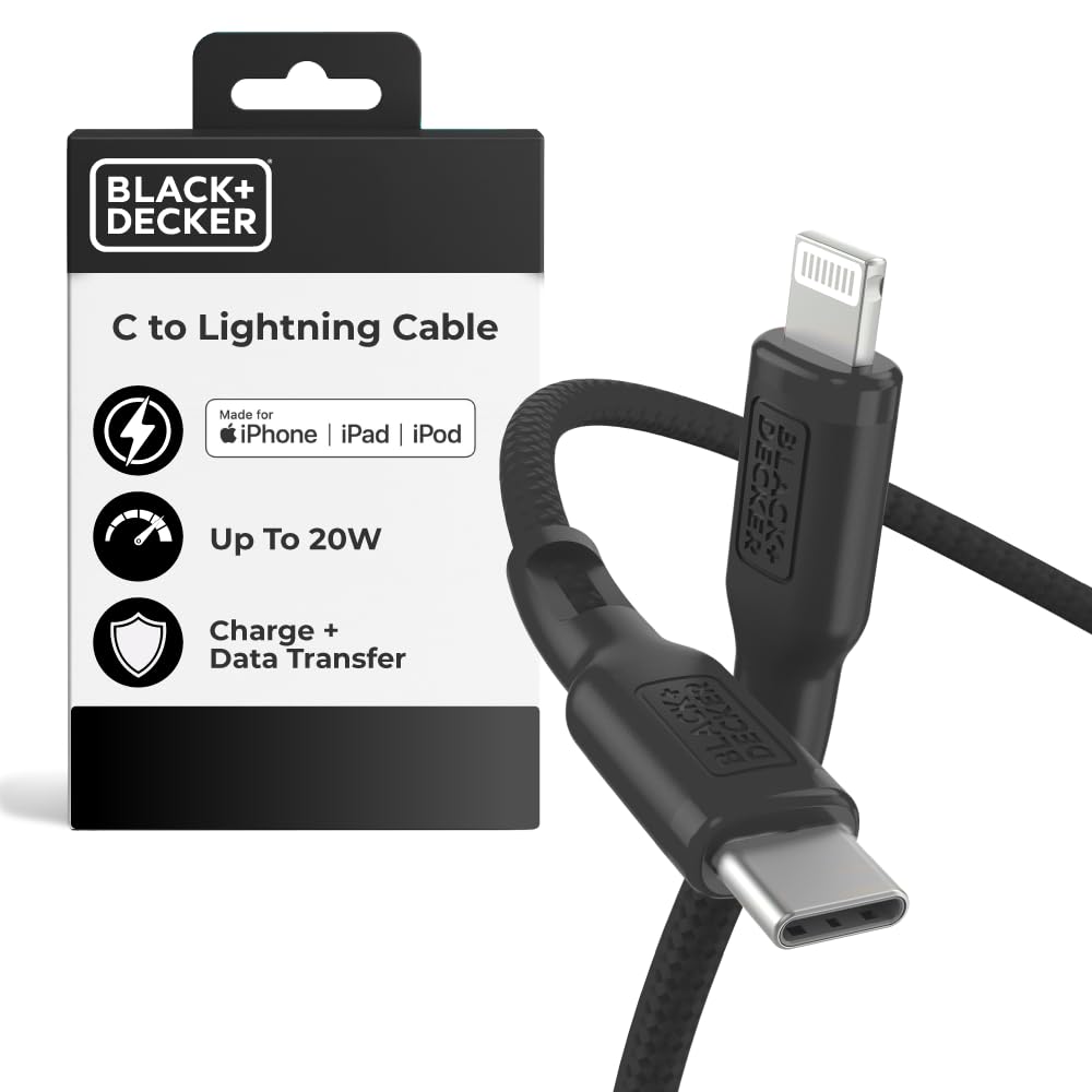 BLACK+DECKER USB C to Lightning Cable - Fast Compatible iPhone Lightning Cable - Durable Braided Type C iPhone Charger Cord - for Travel and Daily Use - Multiple Colors and Lengths - 3ft