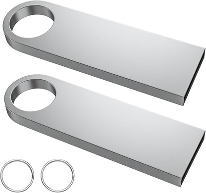 ABLAZE 32GB Flash Drive 2 Pack, Metal USB 2.0 Thumb Drives with Keychains USB Stick Pendrive (Sliver)
