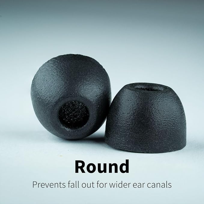 Comply 100 Core Series | Memory Foam Replacement IEM Ear Tips for Etymotic, Westone, Klipsch & More | Superior Noise Isolation, Ultimate Comfort, Secure Fit | Round, Black, Large (3 Pairs)
