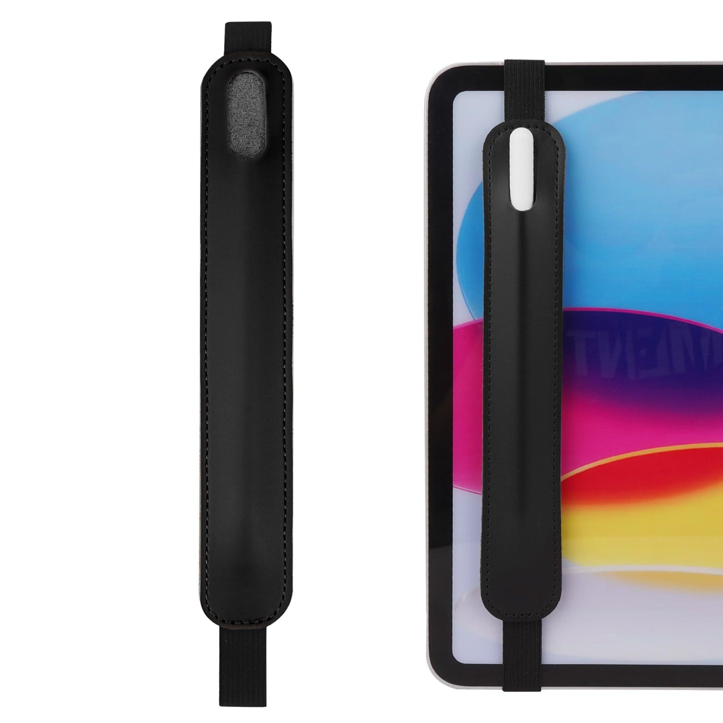 TOCCOOL Vegan Leather Stylus Holder with Elastic Band, Protective Pen Sleeve for Secure Tablet Attachment, Compatible with Most Stylus Pens & Digital Pencils, Tablet Accessory(Black)