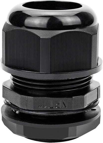 XHF 20 Pcs 1" IP68 Strain Relief Nylon Cord Grip Waterproof NPT Cable Glands Adjustable UL Listed and RoHS Compliant(Black)