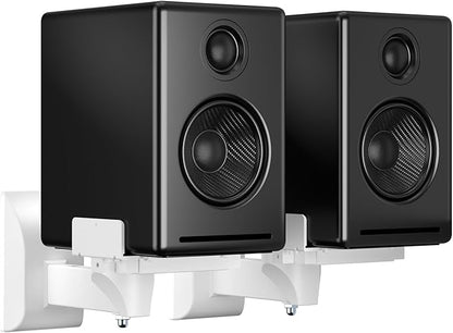 suptek Dual Side Clamping Bookshelf Speaker Wall Mounting Bracket for Large Surrounding Sound Speakers, Hold Up to 55 lbs, White (SPM201W)