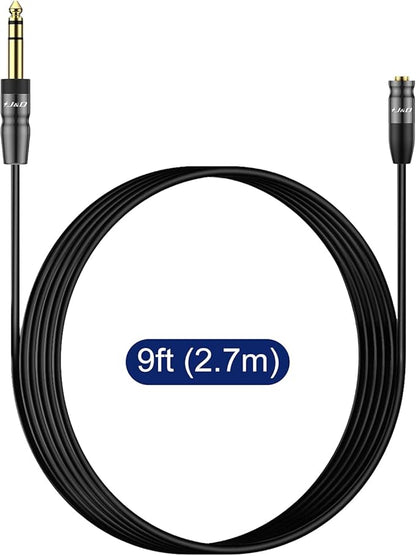 J&D 1/4 inch to 3.5mm Headphone Adapter, Heavy Duty Copper Shell Connecter Joint 3.5mm 1/8 inch Female TRS to 6.35mm Male TRS Stereo Audio Extension Cable, 9 Feet