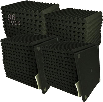 96 Pack Medium Sale Acoustic Foam Soundproof Foam(Accompanied By Double-Sided Adhesive Tape) (96 Black)
