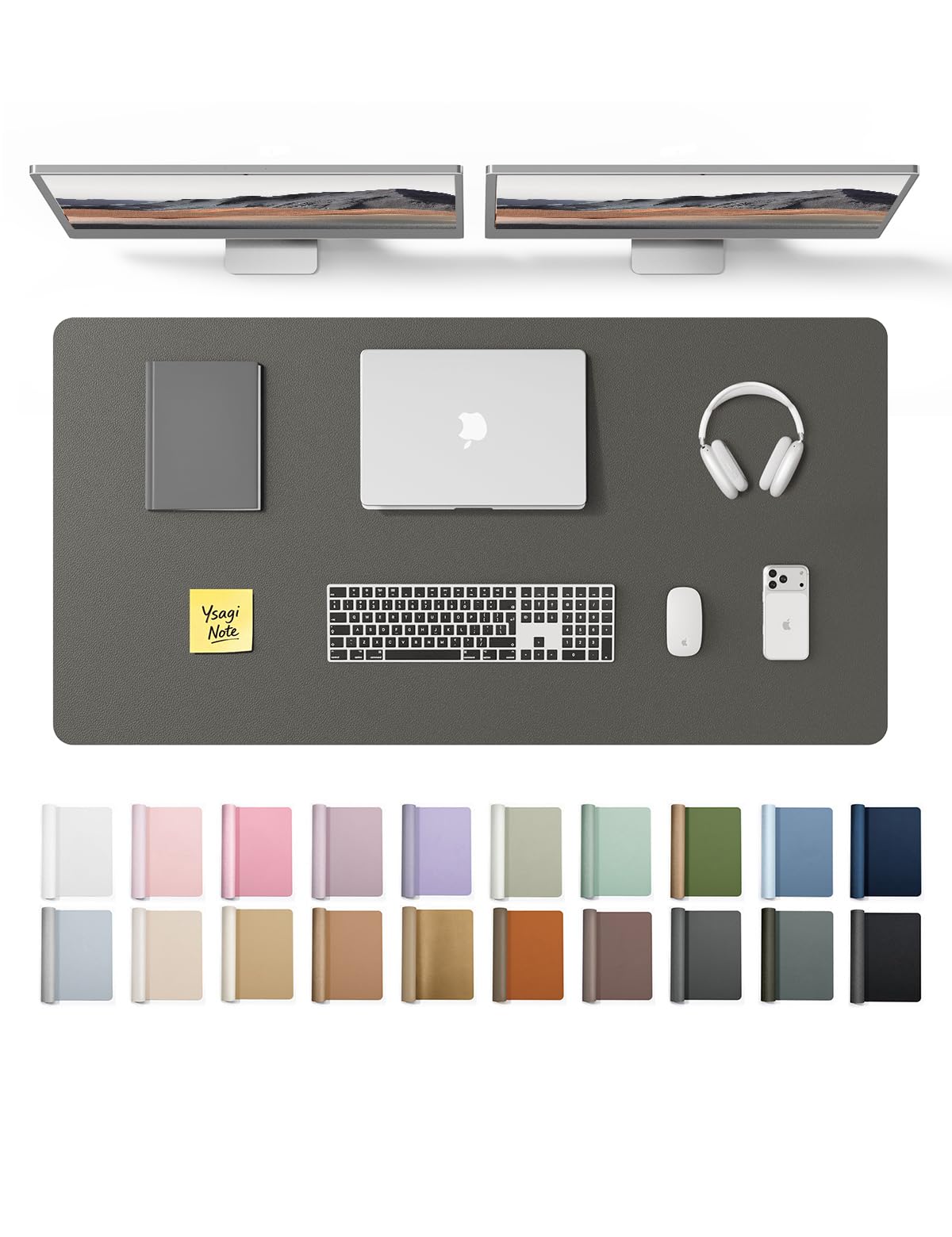 YSAGi Leather Desk Protector, Office Mat, Large Mouse Mat, Non-Slip PU Leather Blotter, Laptop Desk Pad, Waterproof Writing Pad for Office and Home (Brown, 47.2" x 23.6")