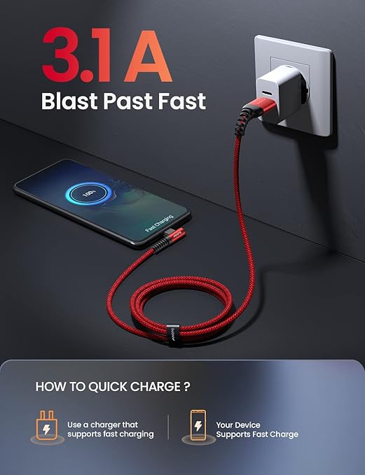 AINOPE USB C to USB Cable [4-Pack 10/6.6/3.3/3.3ft] 3.1A USB Fast Charge Right Angle, Resistant Nylon Braided USB C Charging Cable Compatible with Galaxy S21 S20 Plus, Note 20 10 9, Moto