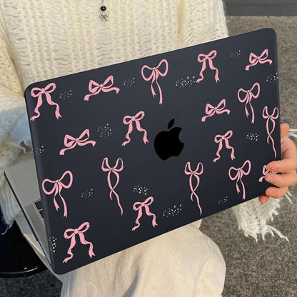 for MacBook Air 13 inch Case 2021 2020 2019 2018 Release M1 A2337 A2179 A1932, Pritned Pattern Plastic Hard Case Cover for MacBook Air 13 M1 with Retina Display Touch ID, Pink Bowknot Black