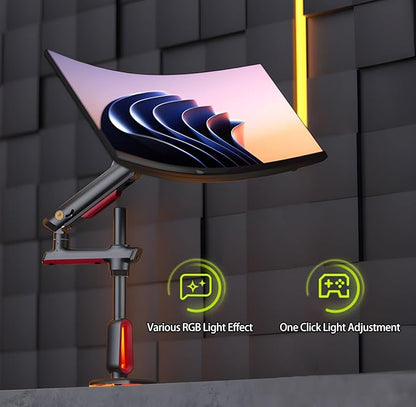 RGB Gaming Monitor-Arm for Flat/Ultrawide/Curved Monitors 32 to 60 inch, Heavy Duty Stand Load up to 20 kg, VESA 75/100 mm Monitor-Mount L70