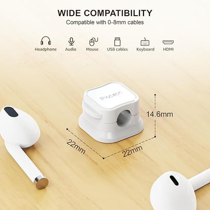 12 Pack Magnetic Cable Clip Organizer Cord Holder, Picozon Adhesive Cable Management, Wire Phone USB Charger Cable Holder, Keeper Organizer for Office Home Desktop Table - White