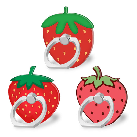 Bonoma Cute Phone Ring Holder with Strawberry Design, 3 Pack Universal Finger Ring Stand Grip Kickstand Ring, 360° Rotation Universal Stylish Stand Compatible with All Smartphones