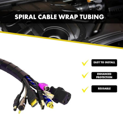 Kable Kontrol Vortex Spiral Cable Wrap - 1/8” Inch 100’ Feet Long - Hose Protector Flexible Polyethylene Wire Conduit Tubing Cable Sleeve Cord Cover to Organize Wires – Black