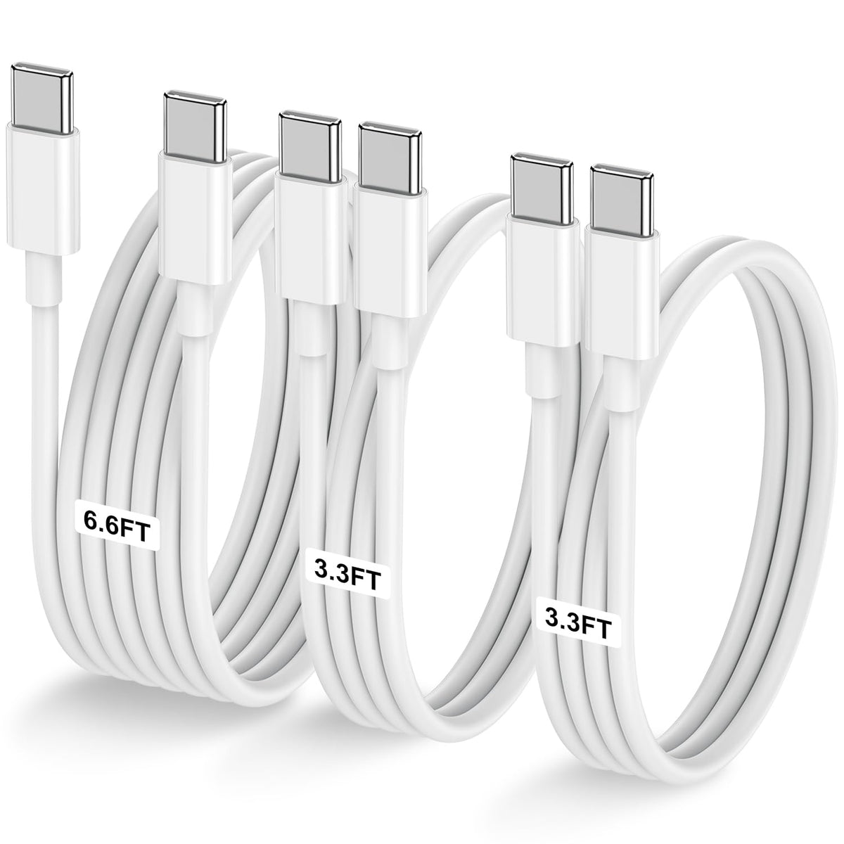 LOFPYE 3-Pack 10FT 60W USB C to USB C Cable, Type C to Type C Cable,Fast Charging Cable for iPhone 16 15 Pro Plus Pro Max，for Galaxy S24 S23, for iPad Pro/Air, for MacBook Pro/Air and More