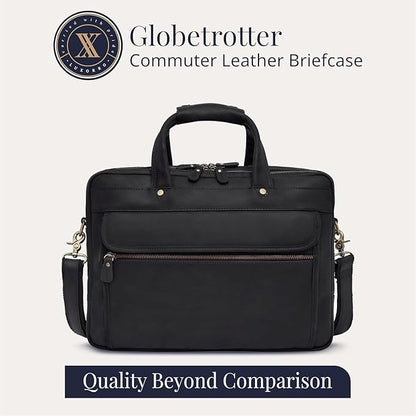 Luxorro Professional Leather Briefcase for Men with YKK Zippers – TSA-Friendly, Fits 17" Laptop, Handcrafted Full-Grain Leather, Ideal Executive Gift (Black)
