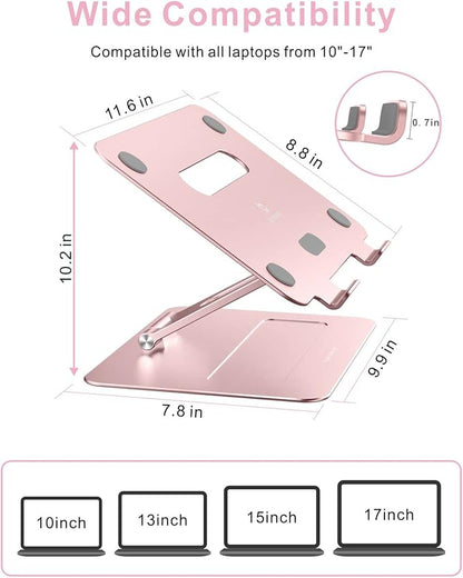 Laptop Stand | Adjustable Aluminum MacBook Riser, Ergonomic Computer Stand with Heat Vent, Fits 10–17" Laptops, Rose Gold