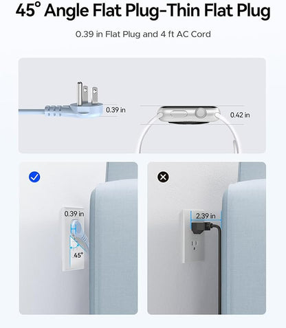 ORICO Blue Travel Power Strip PD20W with 4 AC Outlets 3 USB Ports (1 USB-C), 4FT Flat Plug Extension Cord, Compact Portable Design for Business Travel, Cruise Ship Essentials-AP3